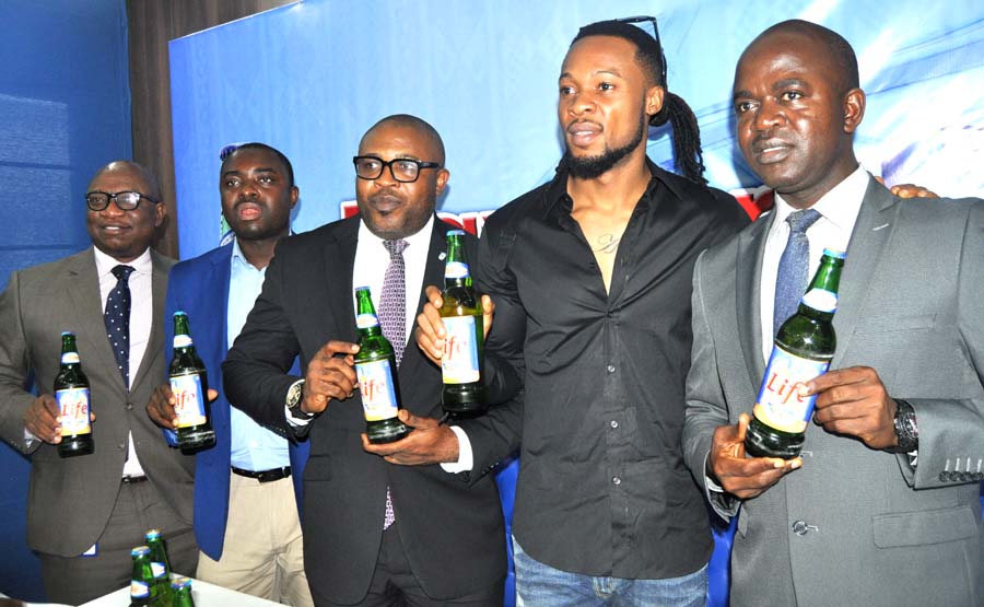 Flavour Unveiled as Life Larger Beer Ambassador L-R –Manager Corporate Communications Nigerian Breweries Plc Mr Patrick Olowokere, Senior Brand Manager Regional Mainstream Brands Mr Funso Ayeni, Corporate Affairs Adviser (NB ) Mr Kufre Ekanem, Life Continental Lager Beer Ambassador Mr Flavour N’abania, Portfolio Manager-Mainstream and Stout NB Plc Mr Emmanuel Agu